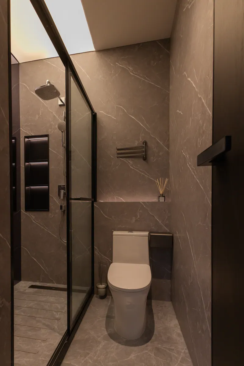 Ember bathroom with a glass shower